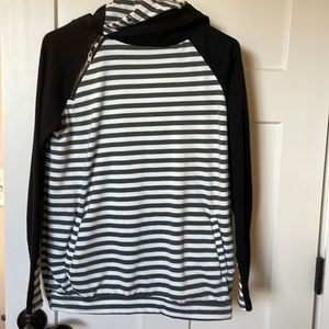 Black and white striped hoodie.